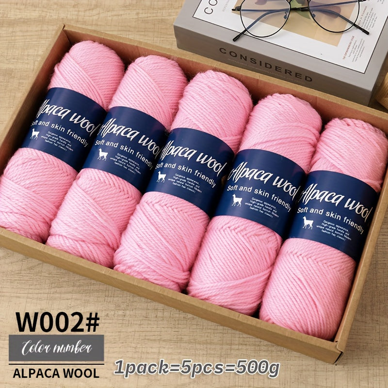 Jiuweidiawang Alpaca Wool Yarn Bundle - 95% Alpaca, 5% Polyester, Multicolor Yarn Pack for Knitting/Crocheting, 100g/Ball, 5 Balls (490g total), Ideal for Winter Crafts, Sweaters, Shawls