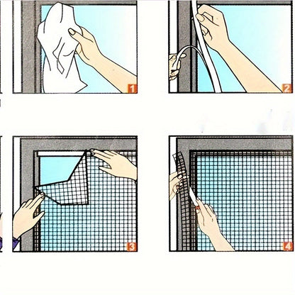 1 Set of Traditional Style Adhesive DIY Window Screen Mesh Curtain with Hooks and Sticky Tape, Easily Adjustable Mosquito Blocking Net for Multiple Windows, Essential Home Improvement Accessory