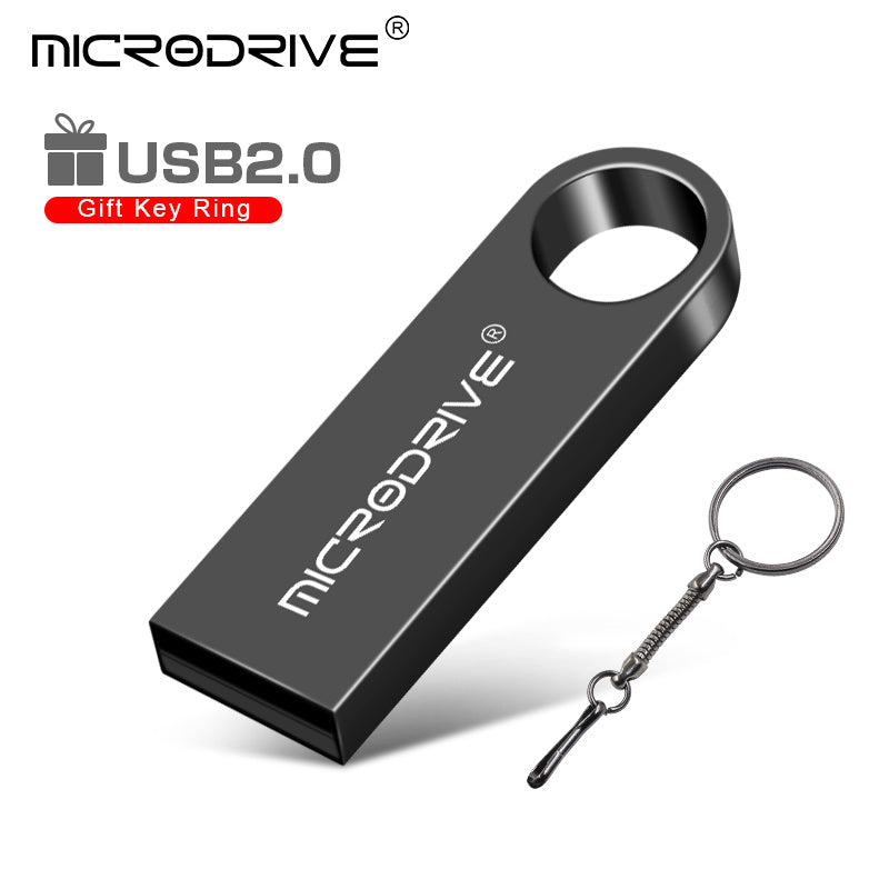 MICRODRIVE USB 2.0 Flash Drive available in storage options from 4GB to 128GB, portable with key ring attachment, suitable for data transfer and backup.