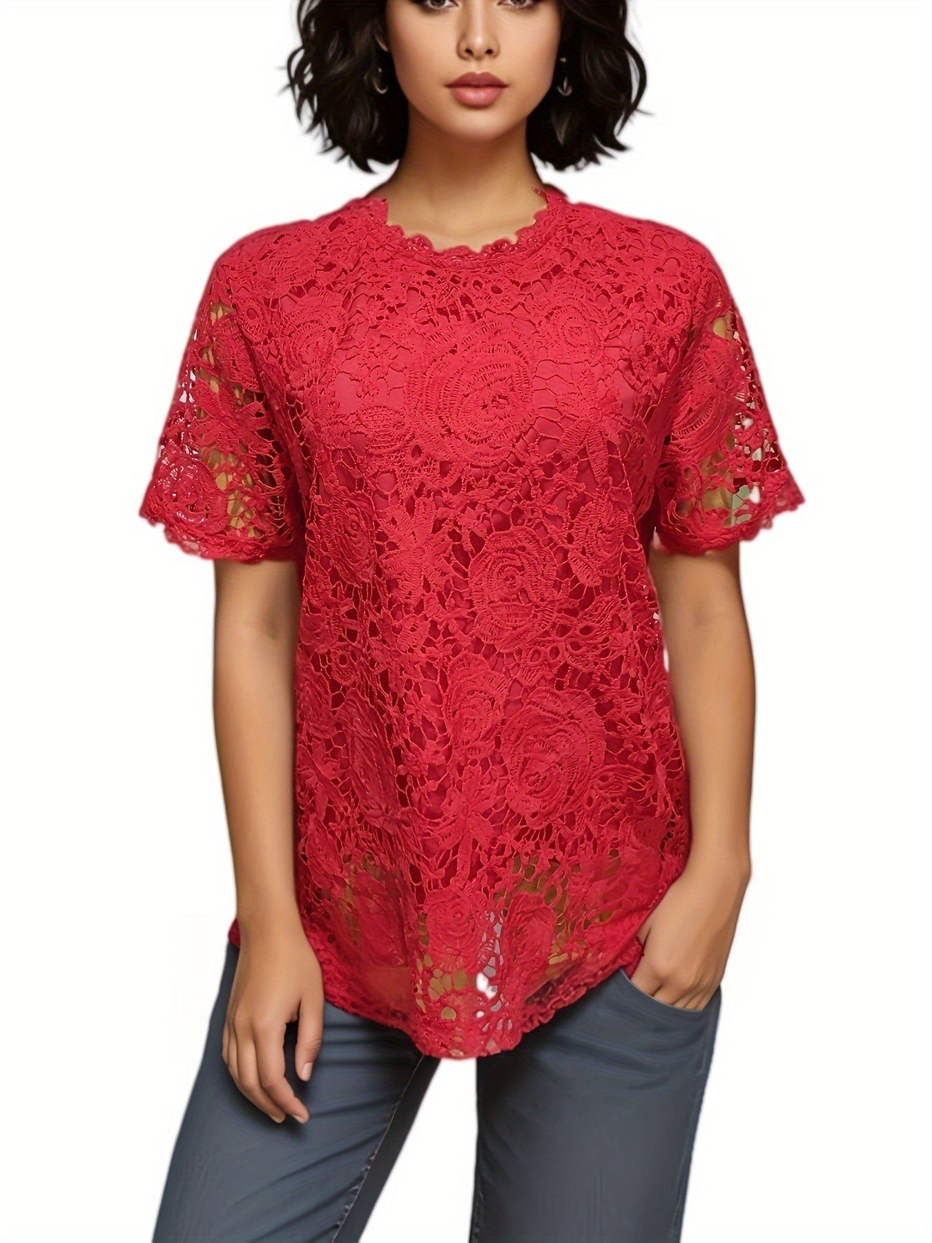 Floral Lace Plus Size Blouse for Spring and Summer