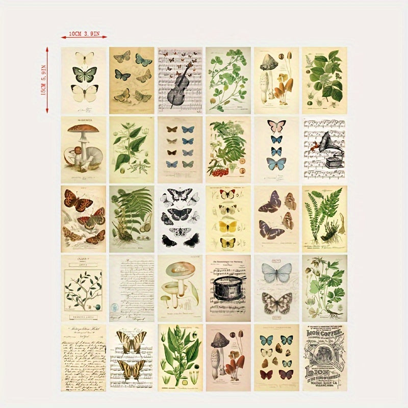 Set of 30 botanical department wall stickers, room decoration cards, each measuring 9.91cm x 14.99cm.