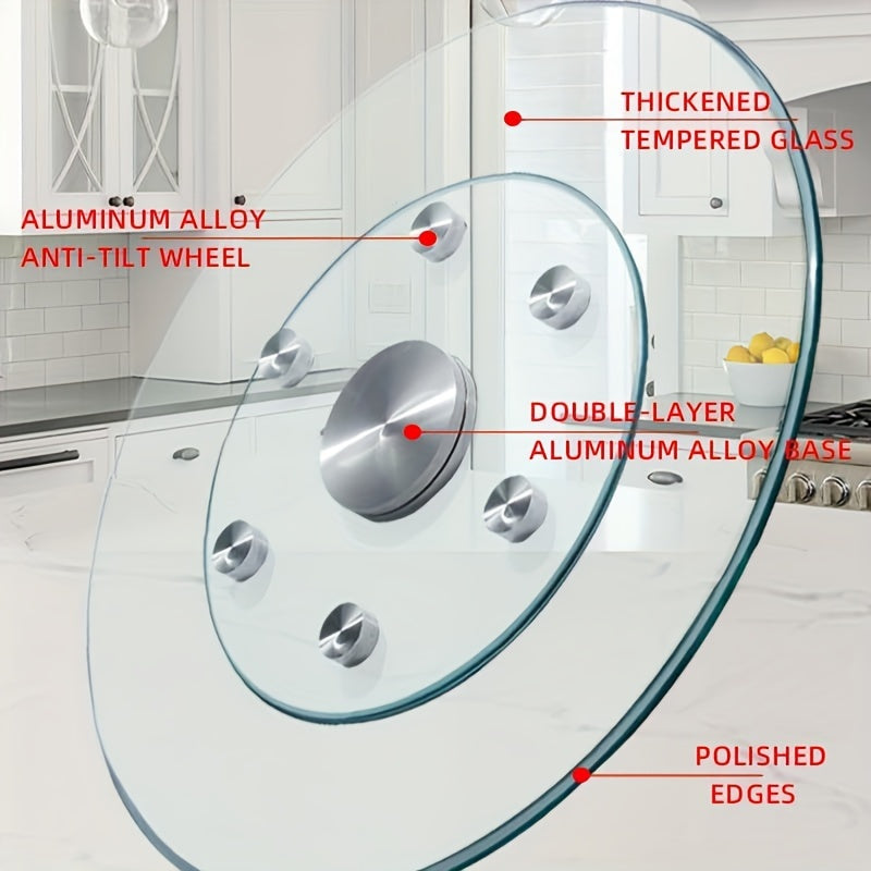 Glass Lazy Susan Turntable for Dining Table - 1 Piece. Large Round Clear Tabletop Rotating Tray with Elegance Swivel Assist System. Serving Plate with Silent & Smooth Spin.