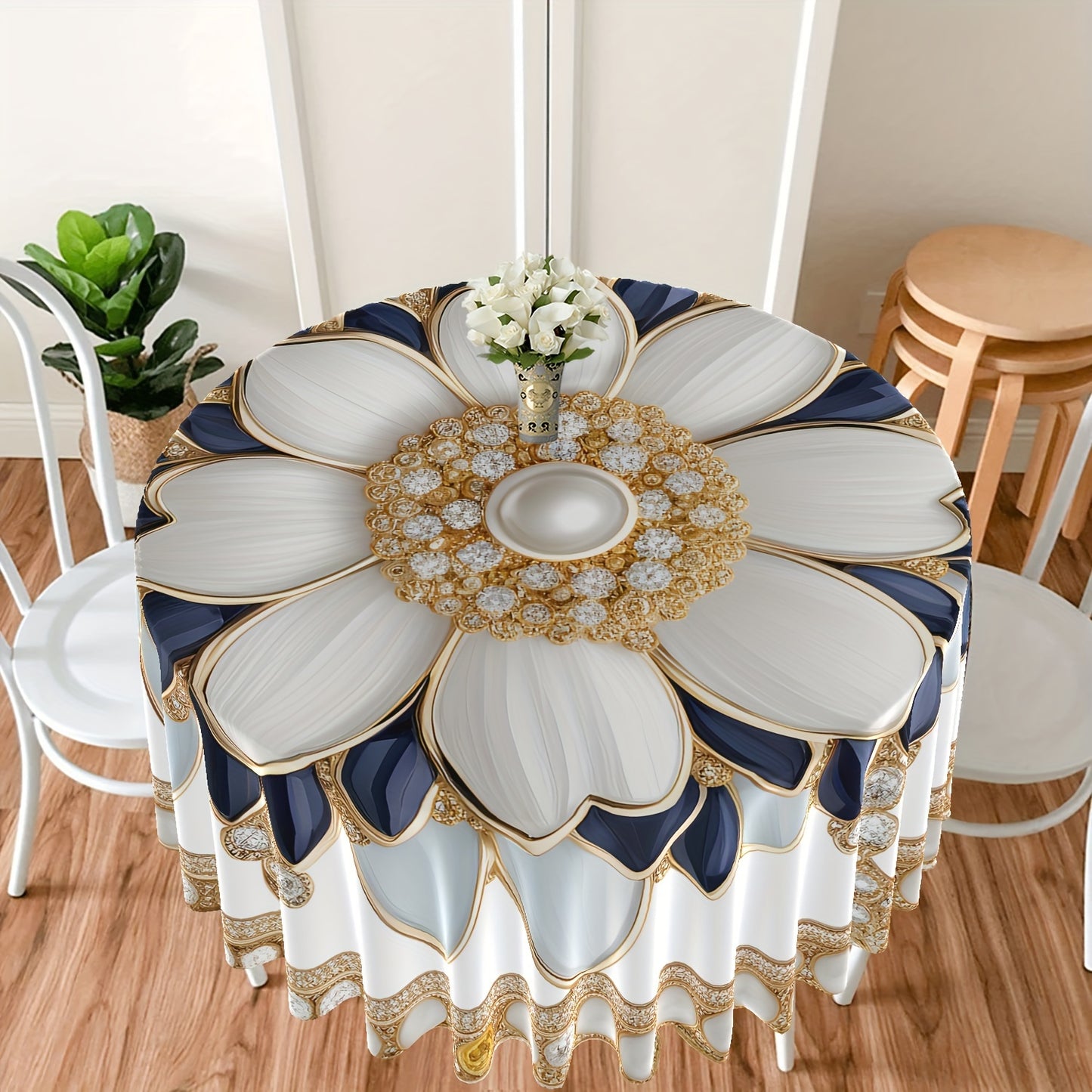 Waterproof polyester tablecloth with diamond pattern, 160.02cm diameter, modern luxury style, machine woven, multi-purpose for patio, dining, BBQ, picnic - 1 piece.