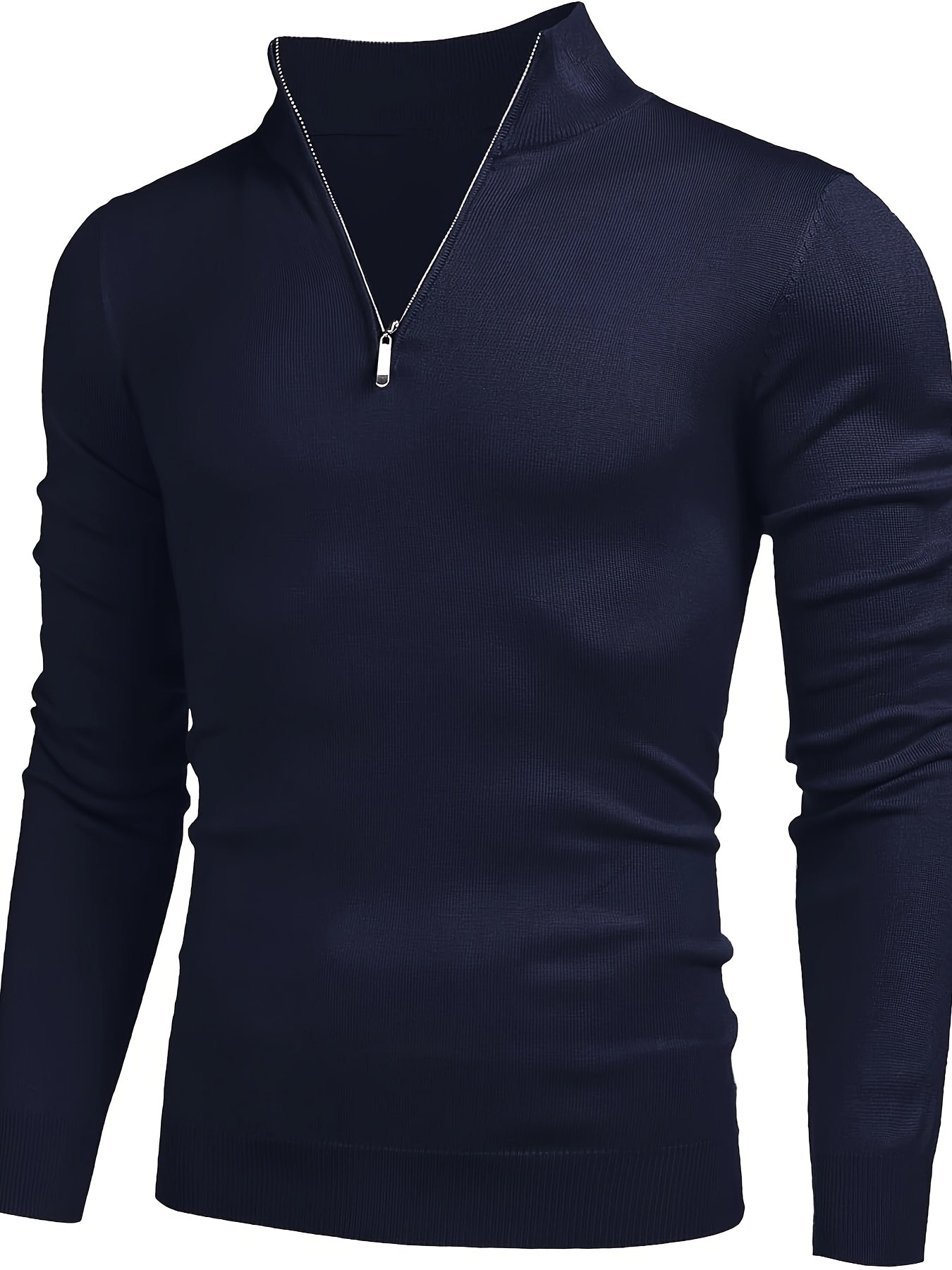 Men's Solid Knitted Pullover with Half Zipper, Casual Long Sleeve Sweater for Outdoor wear.