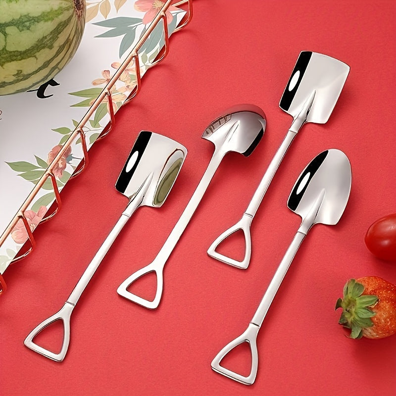 Set of 4 Stainless Steel Spoons: High-Quality Watermelon Dessert and Ice Cream Scoops, Ideal for Outdoor Camping - Durable and Portable