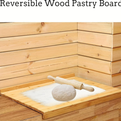 Large Bamboo Wood Pastry Board with Dual-Sided Kitchen Butcher Block and Counter Edge, Reversible Cutting Board for Secure Fit on Table, Food Safe Chopping Board