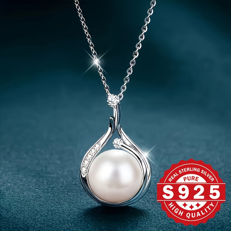 Vintage Elegant Style Jewelry: 925 Sterling Silver Teardrop Pendant Necklace featuring Shell Pearl - Hypoallergenic Mother's Day Gifts For Women.