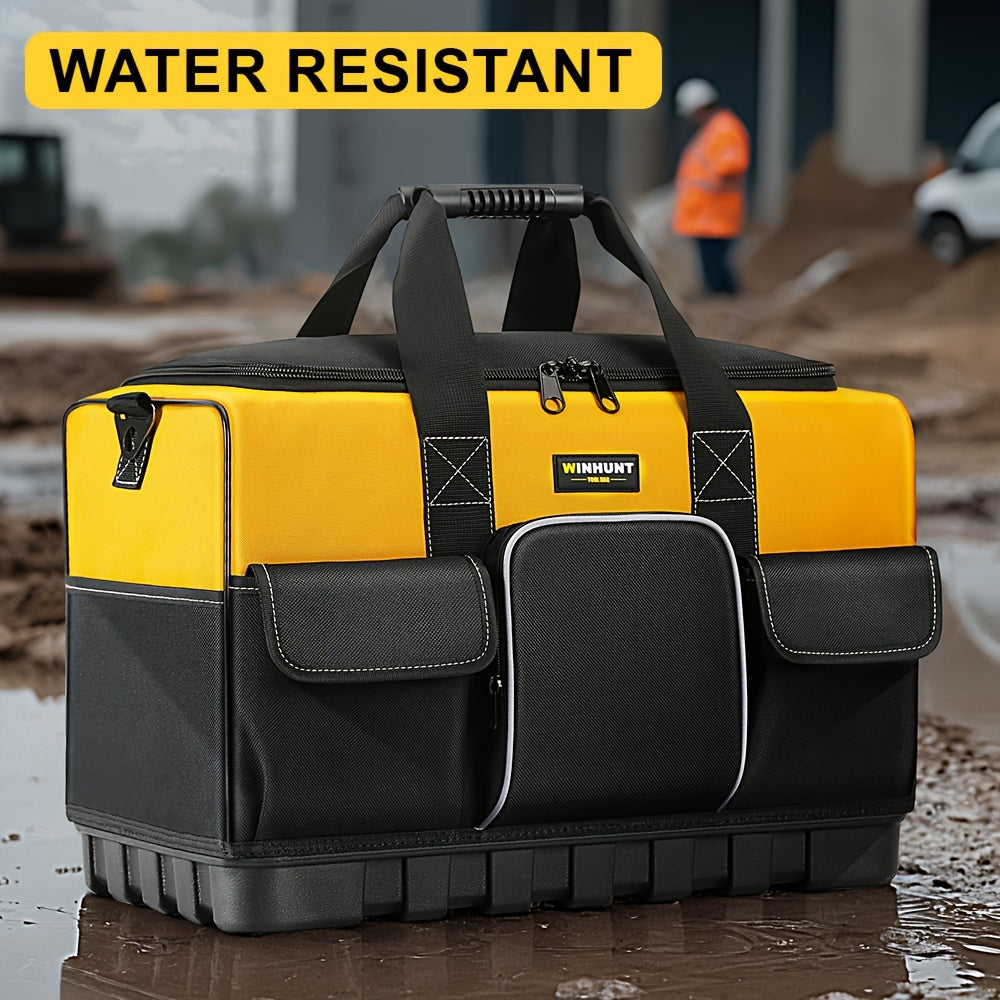 WINHUNT Tool Bag - Large, Heavy Duty, Waterproof, Polyester Material, Black/Yellow, Adjustable Shoulder Strap, Ideal for Industrial Tools Organization, Strong Molded Base, No Assembly