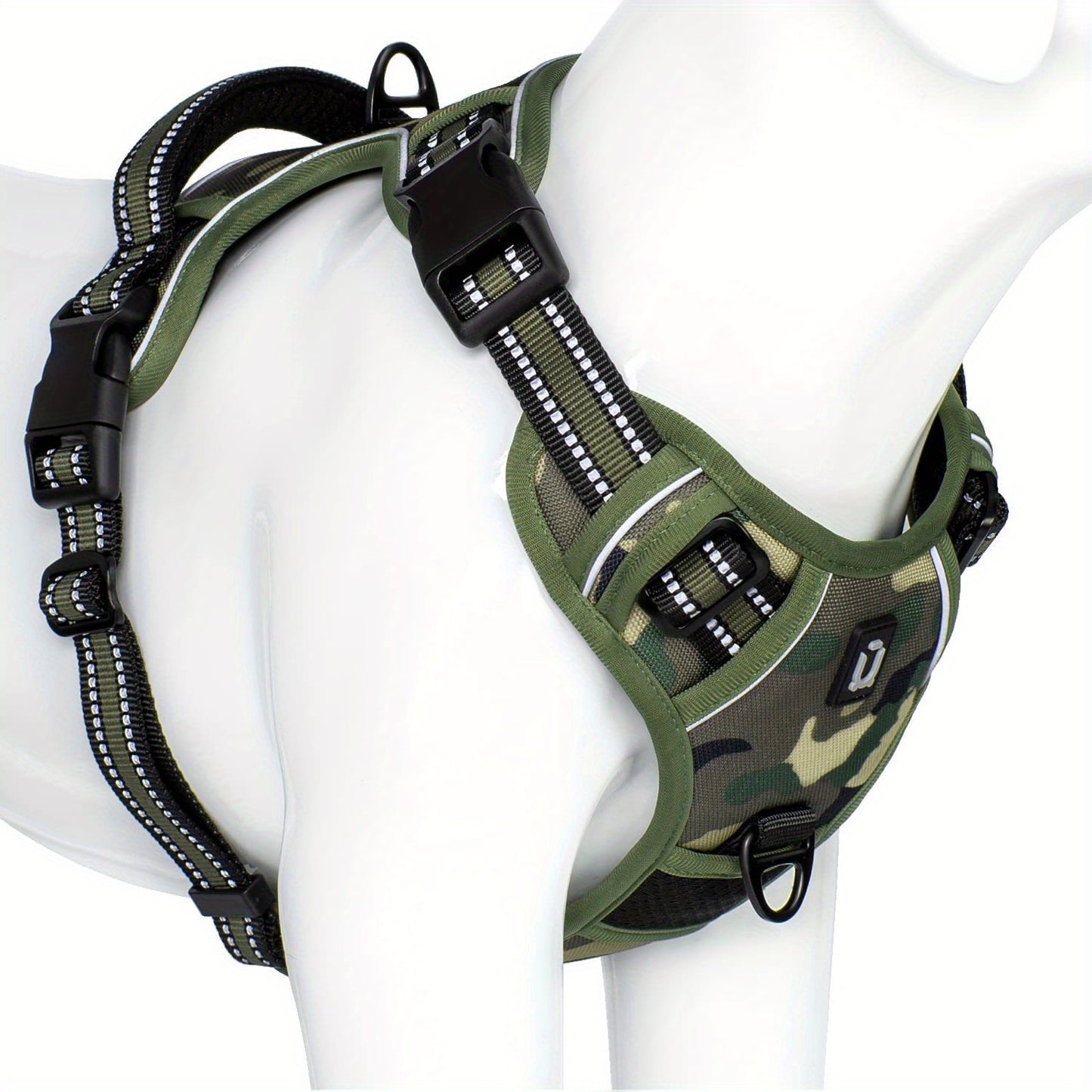 Reflective no-pull dog harness with handle for easy walking and training