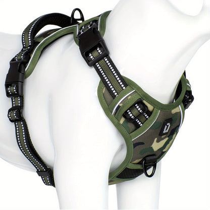 Reflective no-pull dog harness with handle for easy walking and training