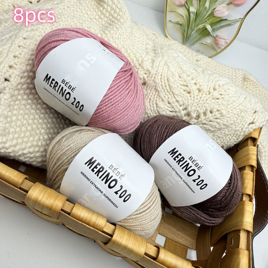 8 balls/400g hand-knitted Merino wool yarn, 75% Merino wool, 25% nylon. Skin-friendly, soft, ideal for knitting sweaters, hats, scarves, socks, blankets, shawls, etc.