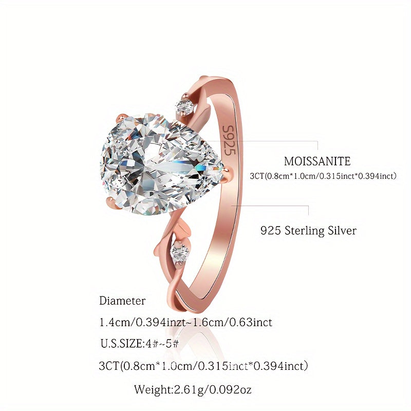 Pear-Shaped Moissanite Engagement Ring Set in Vintage Boho Style, 925 Sterling Silver Plated, Stackable Wedding Bands for Women, 2-3 Carat, Elegant Fashion, Comes Gift-Ready with Box.