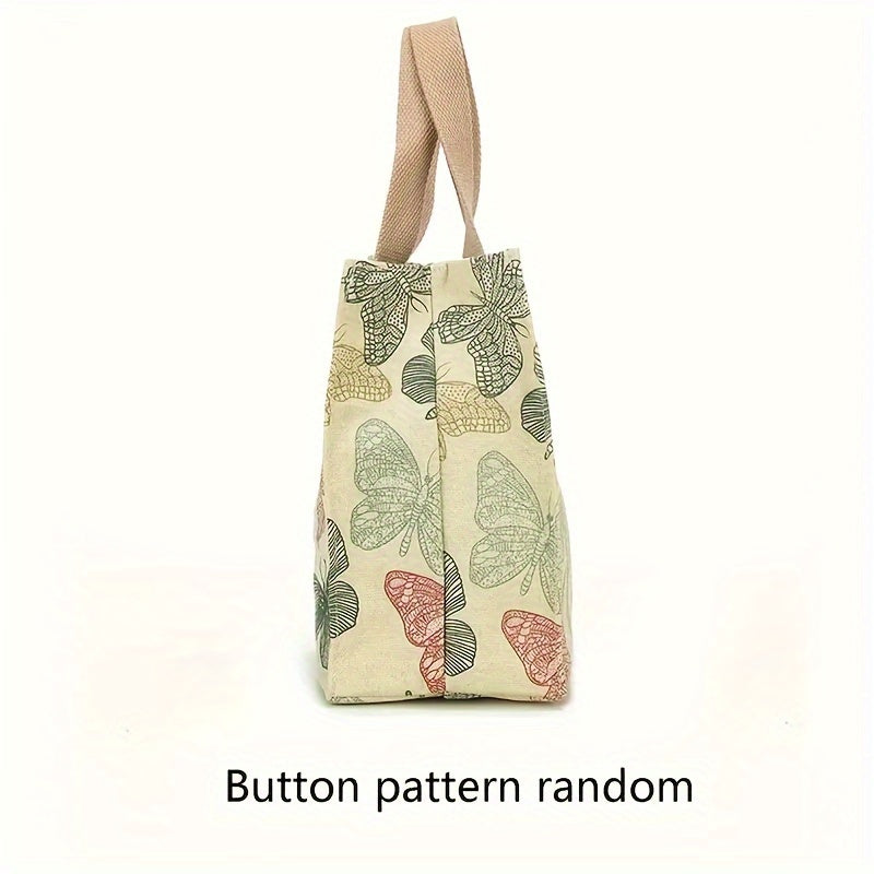 Canvas Tote Lunch Bag with Butterfly Print - Perfect for School, Travel, Picnic, or Office Use