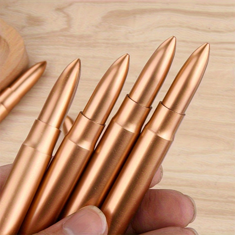 Six Golden Bullet Shaped Ballpoint Pens with Click-Off Cap - Blue Ink, Medium Point