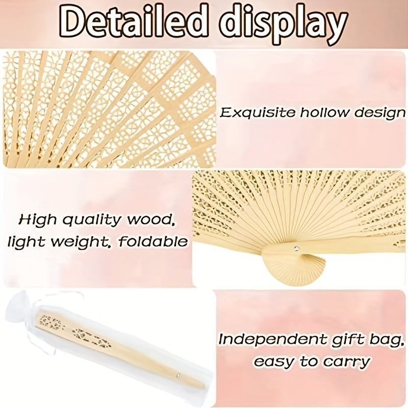 Set of 24 Elegant Wooden Wedding Fans - Folding Hand Fans for Bridal Party Favors and Performance