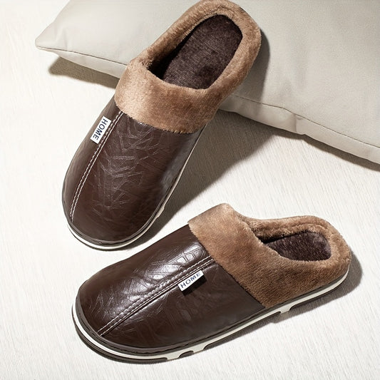 Men's cozy house slippers with anti-skid sole and fuzzy lining for indoor wear in autumn and winter.