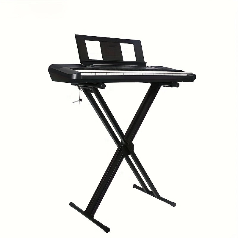 Foldable black alloy keyboard stand - adjustable height, durable, portable, ideal for synthesizers, pianos, and more. Perfect Valentine's Day gift.