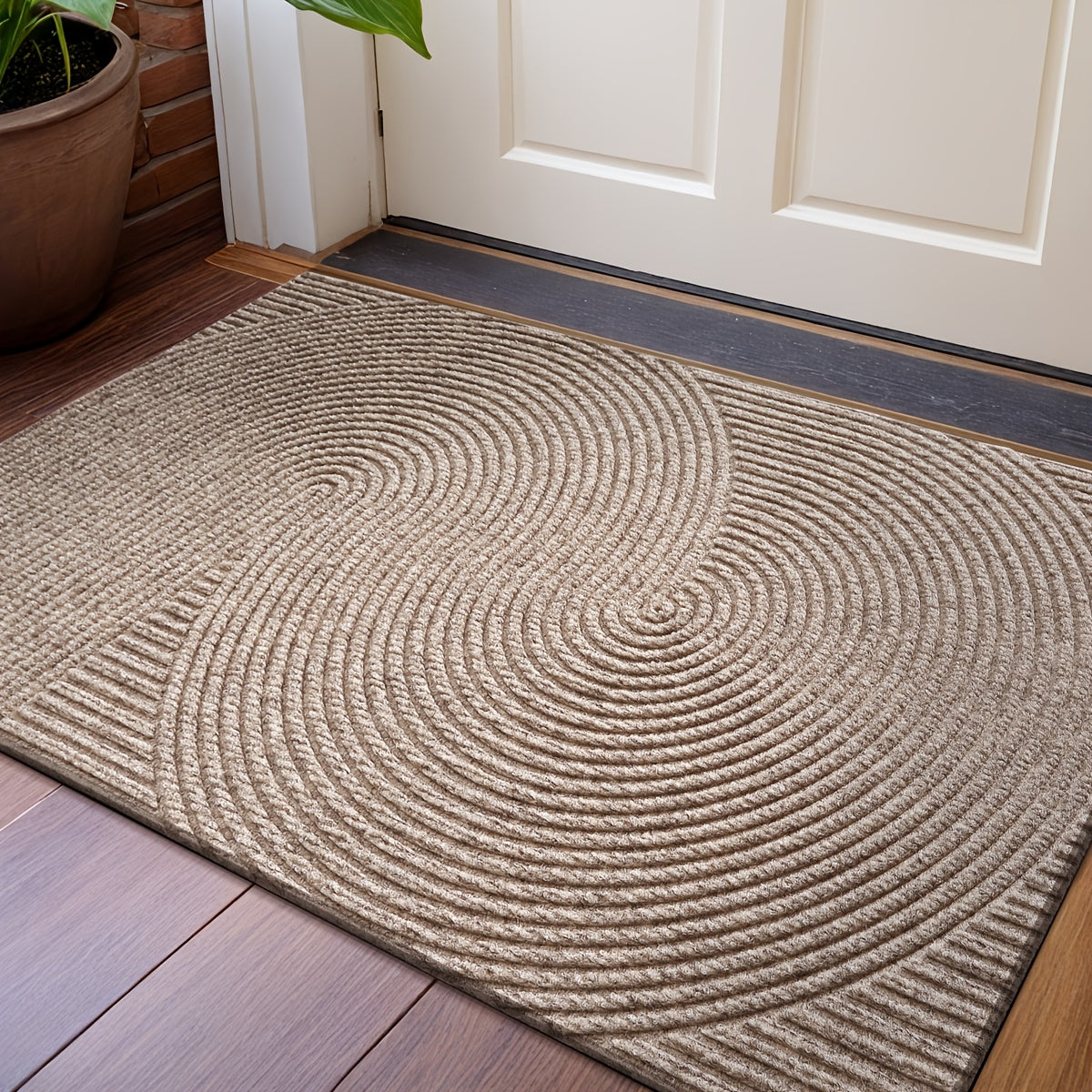 DJIANG Geometric Striped Door Mat, Non-Slip, Absorbent, Washable Rug for Indoor and Patio. Stain Resistant Polyester, Hand Wash Only.