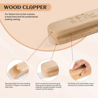 1 wooden tailor's clapper with a magnetic pin cushion, perfect for sewing, quilting, and ironing.