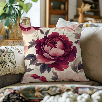 1 piece Floral Peony Print Polyester Pillow Cover, 44.98x44.98 cm, Zipper Closure, Hypoallergenic, Machine Washable, Elegant Sofa Bedroom Decor, Insert Not Included