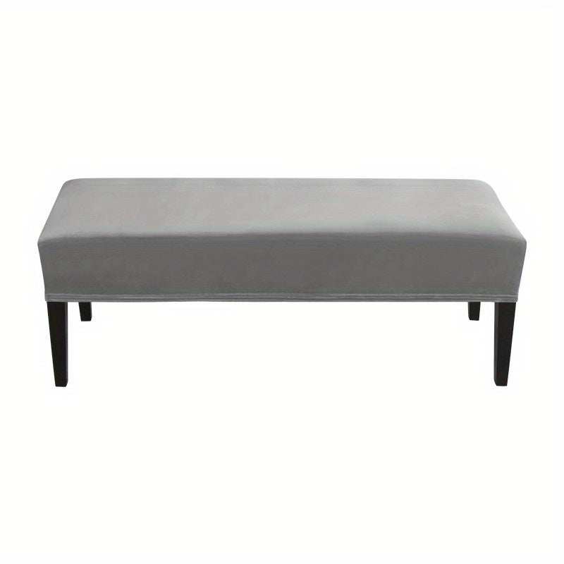 Washable and removable stretch bench cover protects seat from spills and stains in home, office, and hotel.