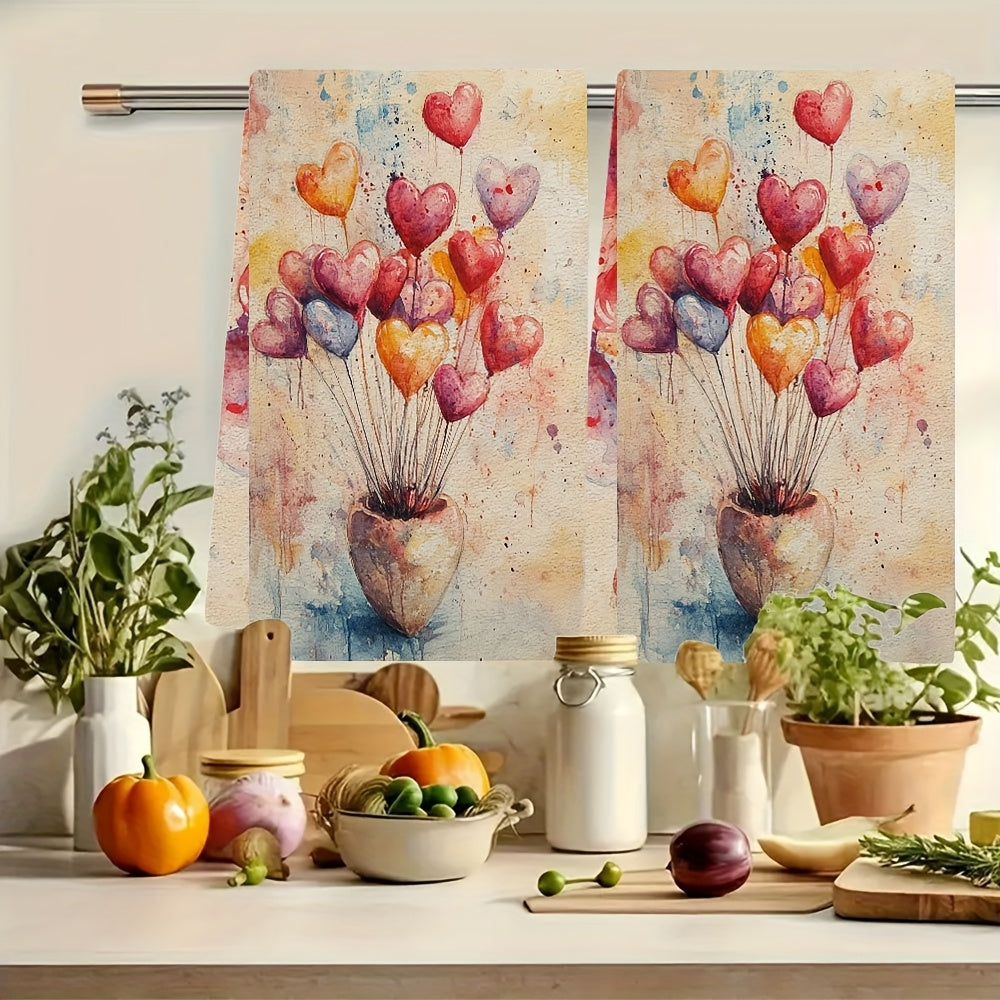 2 pieces of Valentine's Day themed ultra soft kitchen towels, highly absorbent for holiday decor. Machine washable and measuring 16x24 inches. Product code: 2KYSYS1217664.