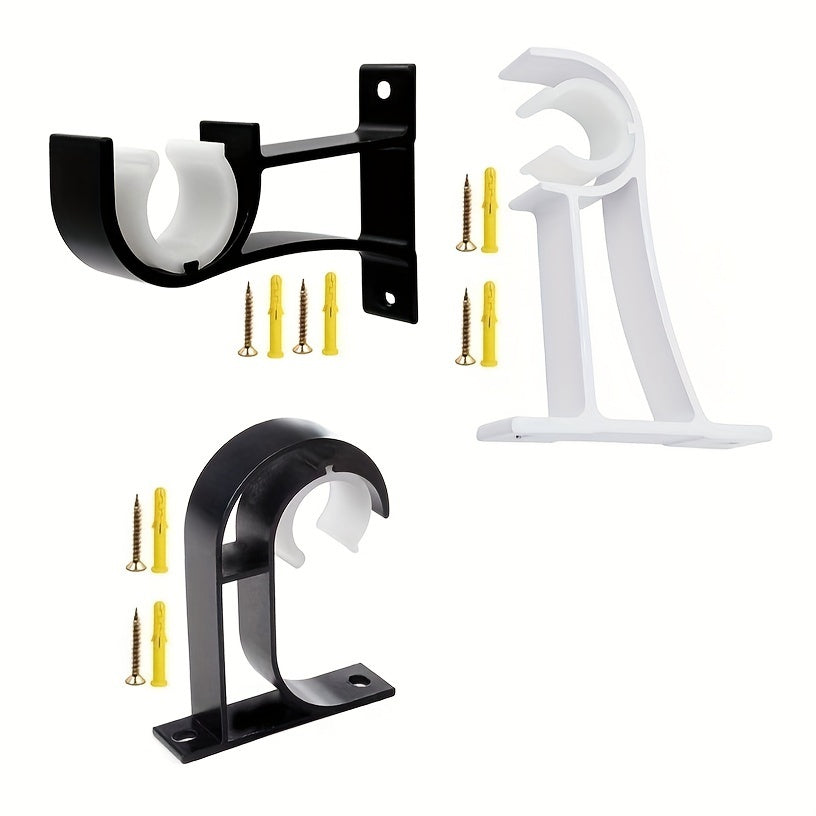 Set of 2 Sleek and Sturdy Black Aluminum Curtain Rod Holders Including 2 Screws and Plastic Expansion Pieces - Simple to Install with a Flexible Design