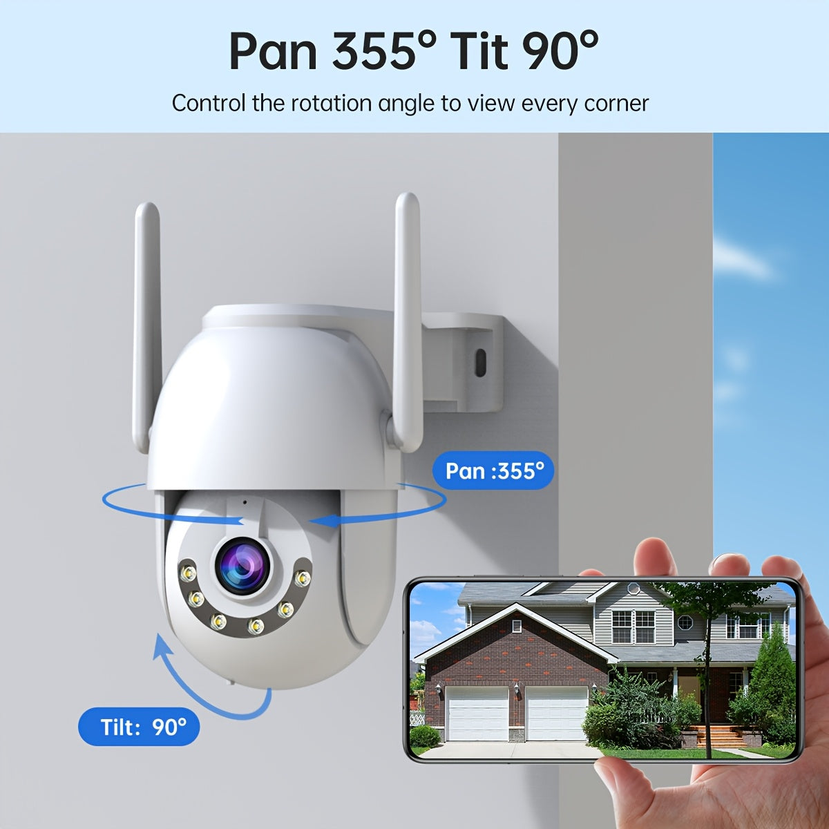 JOOAN Wireless Security Camera with 1080p HD Resolution, Wall Mountable, 355° Pan and 90° Tilt, Two-Way Audio, Full Color Night Vision, 2.4G WiFi Connection, IPX6 Waterproof, USB Power, Compatible with Smartphones, Ideal for Home Surveillance.