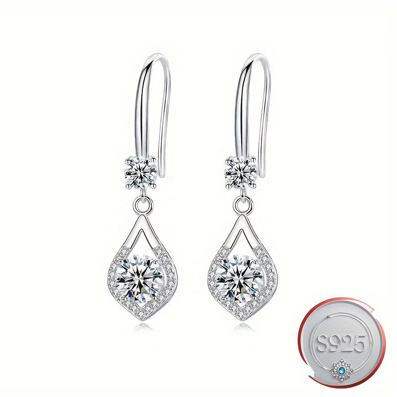 S925 Sterling Silver Dangle Earrings featuring Synthetic Cubic Zirconia Teardrop Design, Suitable for Daily Wear and Gifting, Great for Valentine's Day - Elegant Women's Fashion Accessory