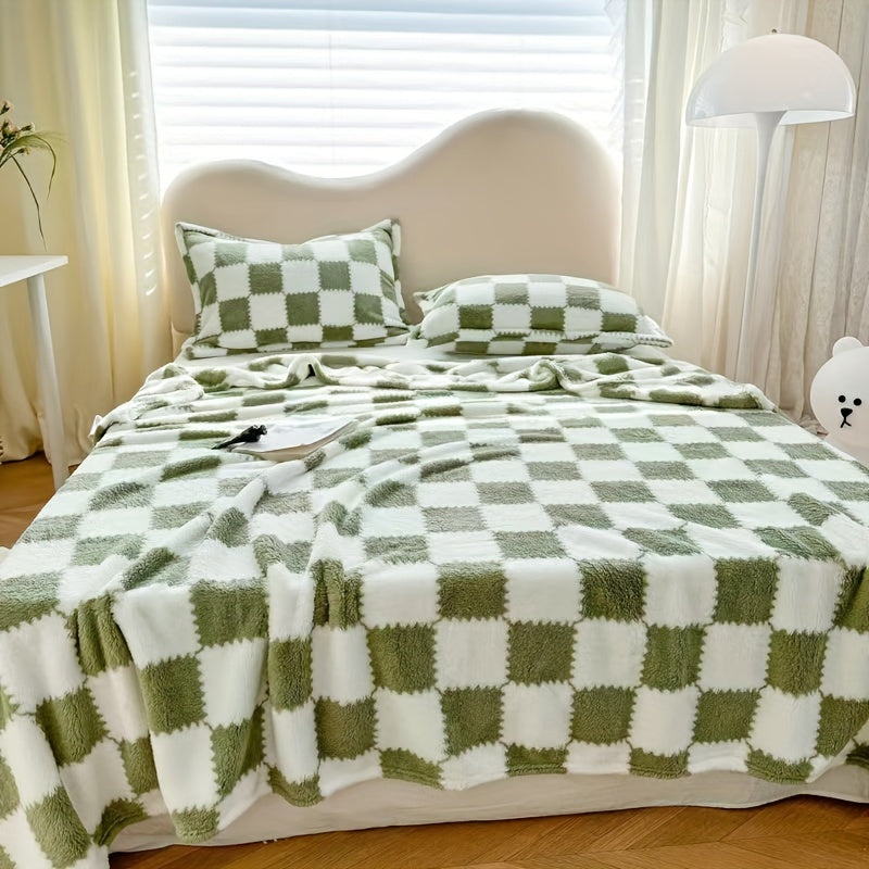 One piece of modern plaid flannel throw blanket that is reversible and perfect for all seasons. Made of cozy soft polyester panda velvet, it is lightweight and versatile for use as bedding, home decor, pets, or travel. It is washable and has no