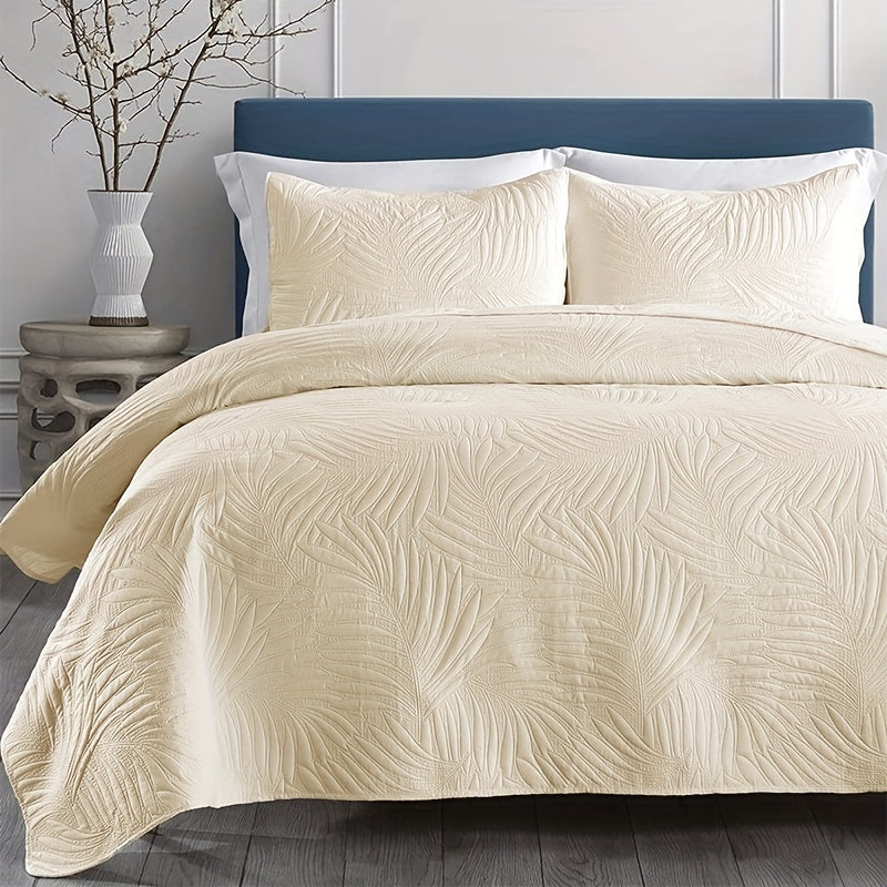 Bedroom Dormitory Room Decor Set includes one leaf embossed bedspread and two pillowcases, all made of soft, breathable, and comfortable materials. Filler not included.