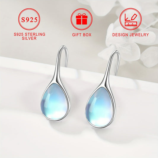 Chic and minimalist Moonstone drop earrings crafted from 925 Sterling Silver. These elegant earrings are silver plated and hypoallergenic, making them nickel-free. Perfect for daily wear, weddings, evenings out, or as a thoughtful gift. Each pair comes