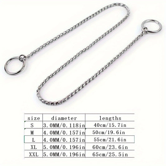 Durable stainless steel choke chain collar for dogs, ideal for training and walking. Hand-wash only.