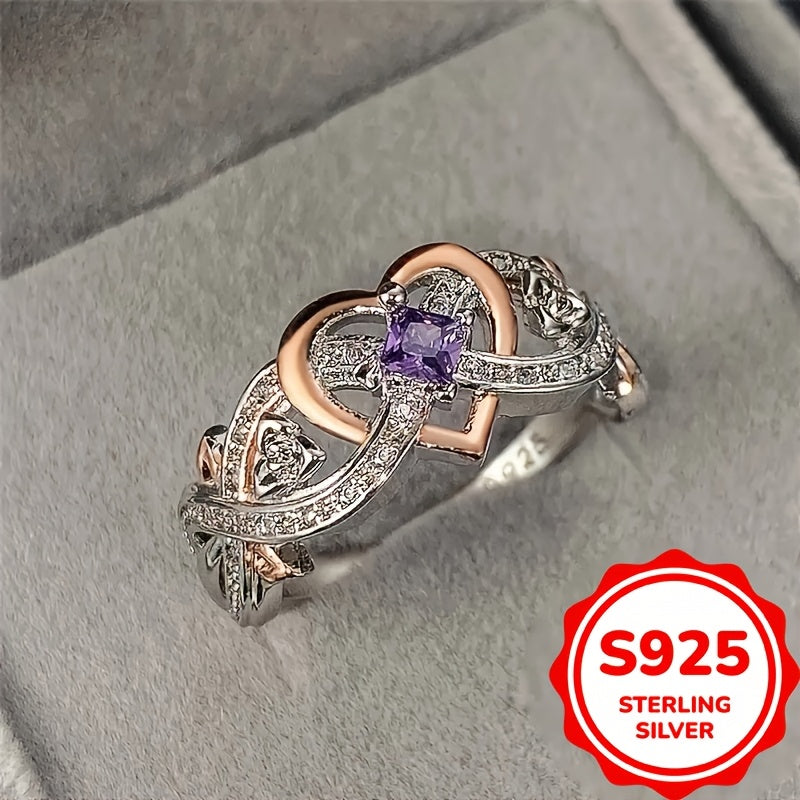 925 Sterling Silver Infinity Heart Ring with Purple Synthetic Zirconia is an elegant piece that is perfect for engagements, weddings, or just everyday wear. This versatile ring can be worn for all seasons and is suitable for any special occasion.