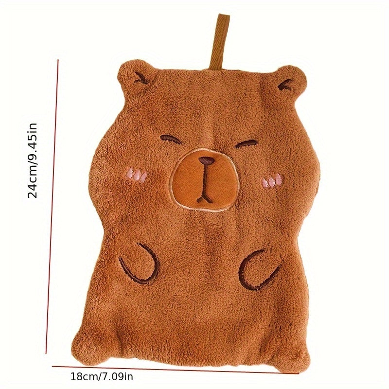 Cartoon Capybara Hand Towels: Soft, Quick-Drying Coral Fleece for Kitchen and Bathroom, Hangable.