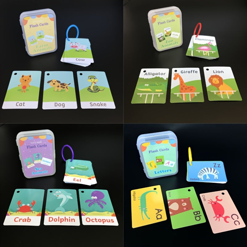 Interactive Flash Card Set for Kids - Learn English Body Parts & Zoo Animals - Made of Sturdy Paper with Handy Storage Box - Fun and Educational Tool for Young Learners