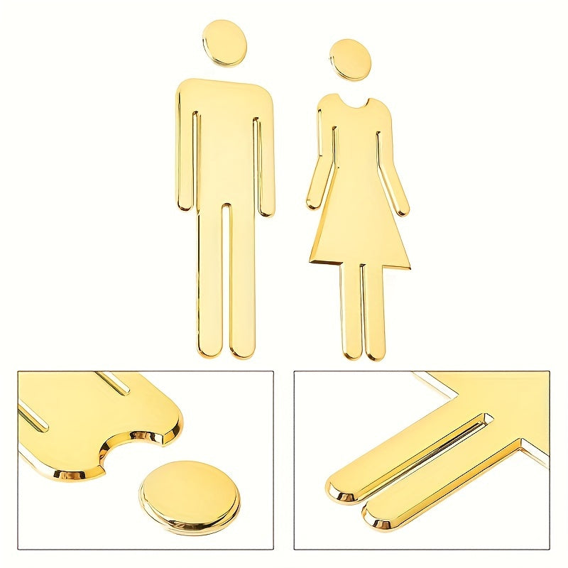 Self-adhesive bathroom signs for men and women, silvery golden tone decoration for office or business, perfect as a Christmas gift.