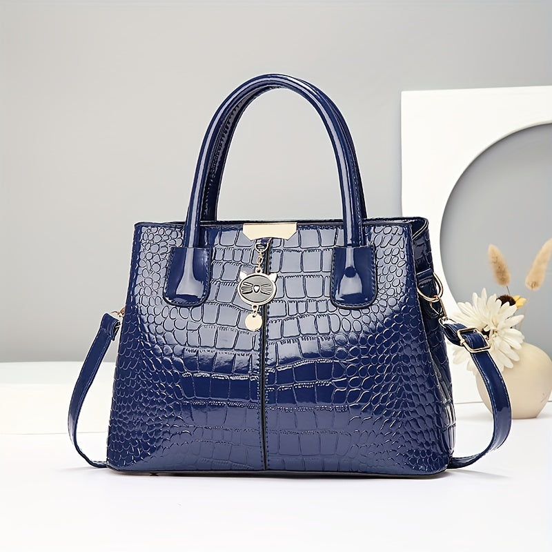 Mother's Day gift: Crocodile pattern handbag for fashionable middle-aged mothers, with large capacity and painted shoulder design. Great for Easter.