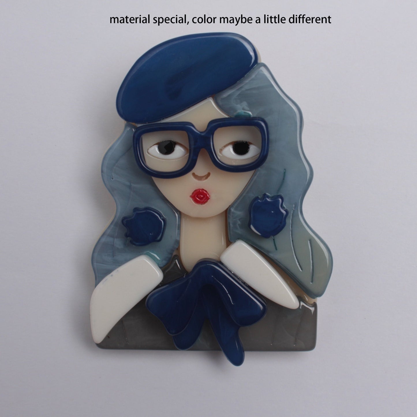 Chic and Simple Acrylic Girl with Glasses Brooch - A Touch of Quirky Elegance for Your Dresses, Sweaters, and Coats