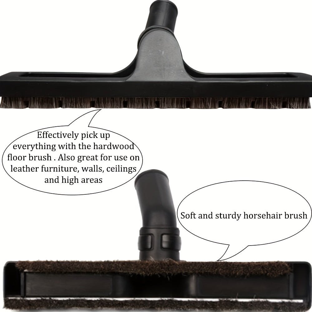 Ideal for hardwood floors and leather furniture, this universal vacuum floor brush attachment comes with 2 pieces and features horsehair bristles for gentle cleaning. The 360° swivel head allows for easy maneuvering, and it includes a 32mm to 35mm