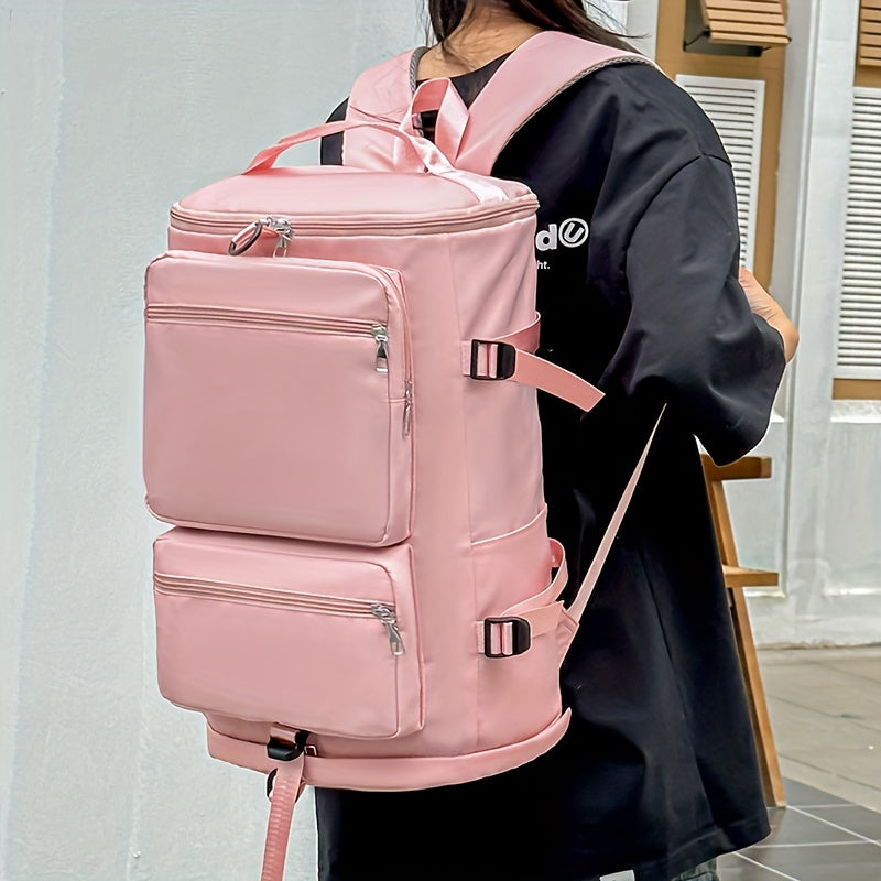 Travel backpack with removable shoulder straps - perfect for fitness, swimming, waterproof, durable, stylish in pink.