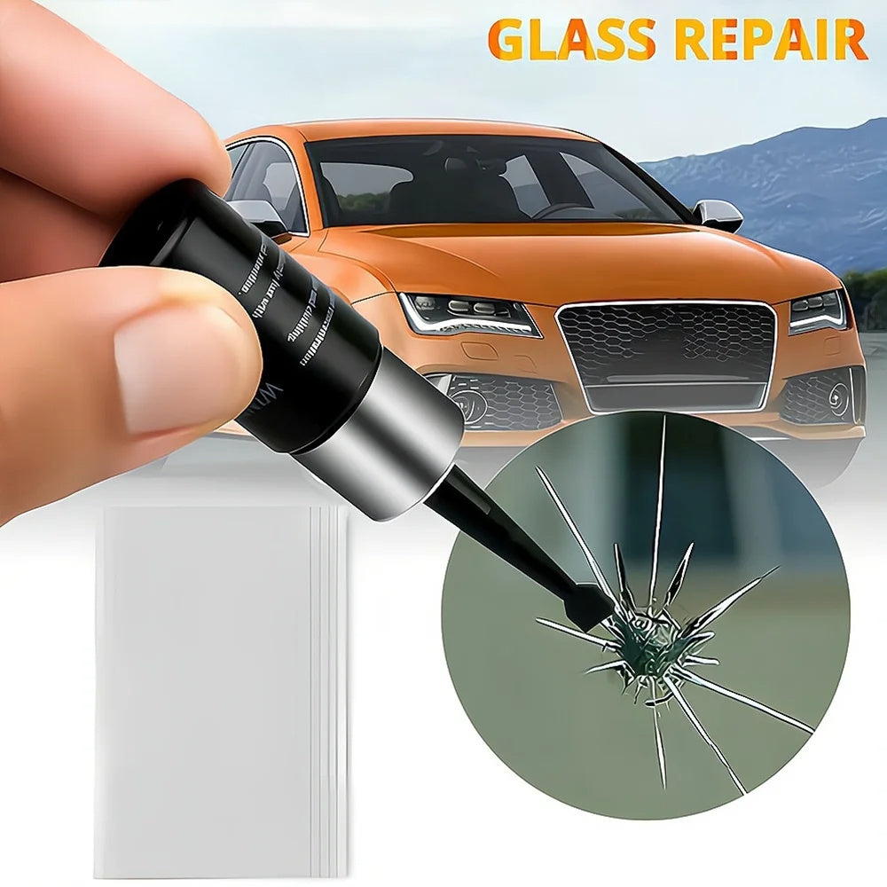 DIY Car Windshield Crack Repair Kit restores glass scratches and cracks with curing glue.