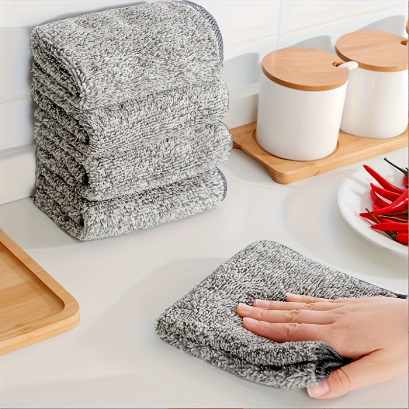 10pcs Microfiber Cleaning Cloths - Ultra-absorbent bamboo charcoal fiber towels for cars and kitchens, non-stick oil, quick-dry and washable.