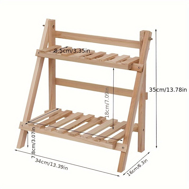 Modern Foldable Wooden Double-Layer Desktop Ladder Shelf, Ideal for Dorm Rooms - No Electricity or Battery Required