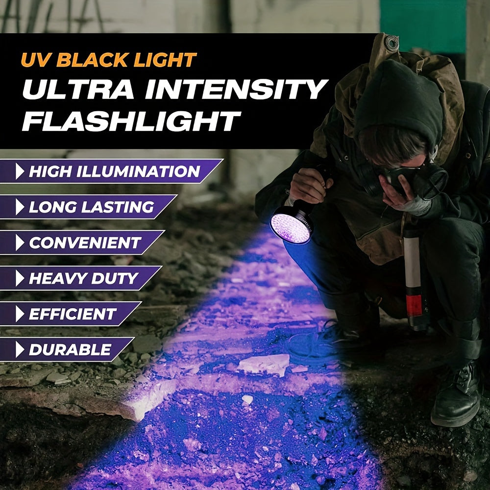 UV Blacklight Flashlight with Super Bright Ultraviolet LEDs, Metal Material with Switch Control, Battery Powered - Ideal for Scorpion Hunting, Pet Urine Detection - Available in 21, 51, or 100 LEDs, UV395nm.