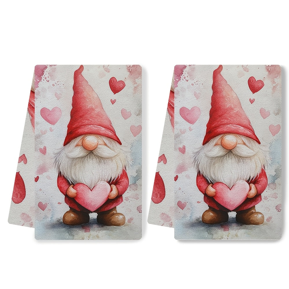 Get two charming Valentine's Day gnome kitchen towels for your home! Made from super absorbent polyester knit fabric, these towels are machine washable for easy cleaning. With a contemporary style and coastal theme, they measure 40.64x60.96 cm each. Add