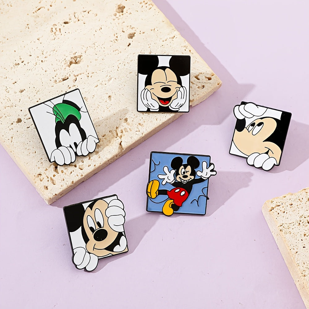 Set of 6 enamel brooch pins featuring adorable animal shapes such as Mickey Mouse and friends. Made of high-quality alloy metal, these cute and minimalist badges are perfect for adding a fun touch to your clothing and backpack.