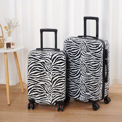 Zebra and leopard print hardshell suitcase with spinner wheels and TSA lock.