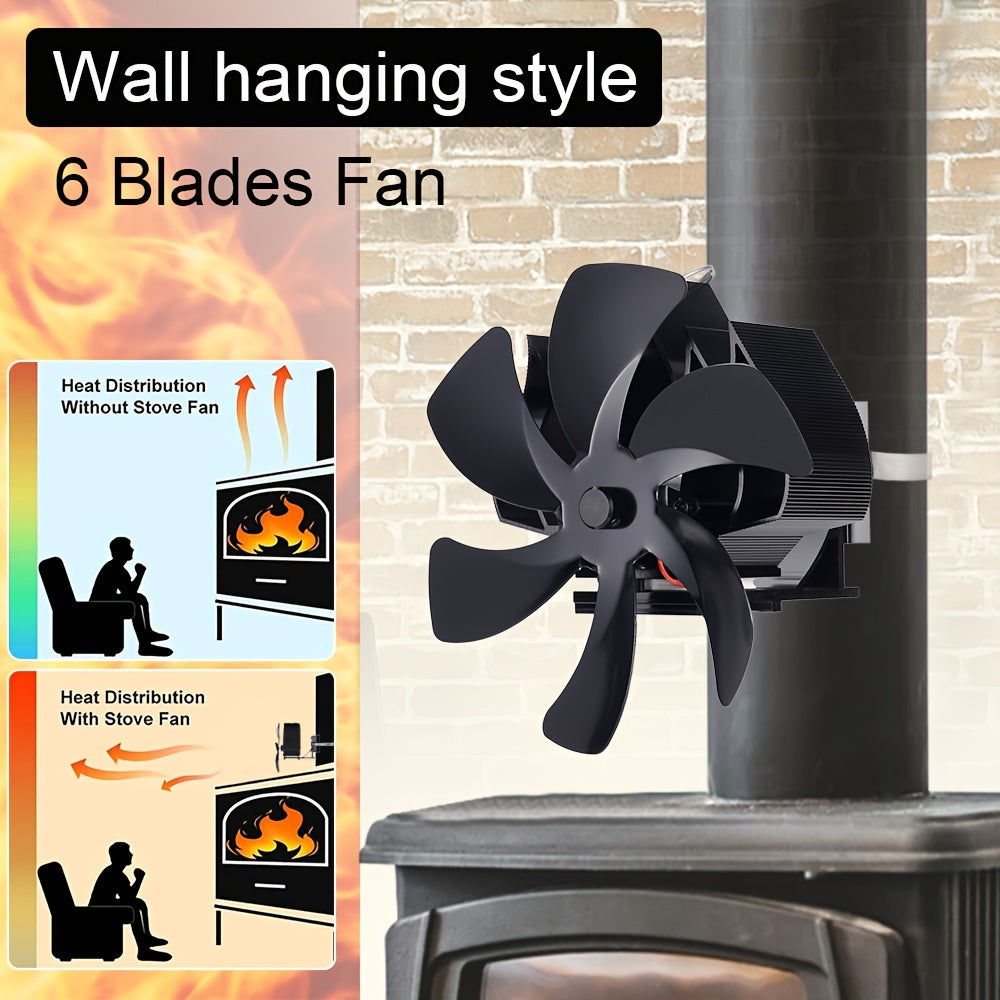 6-Blade Fireplace Fan: Wall-Mounted Thermal Fan for Wood-Burning Stove Fireplaces, Efficient Heat Distribution.