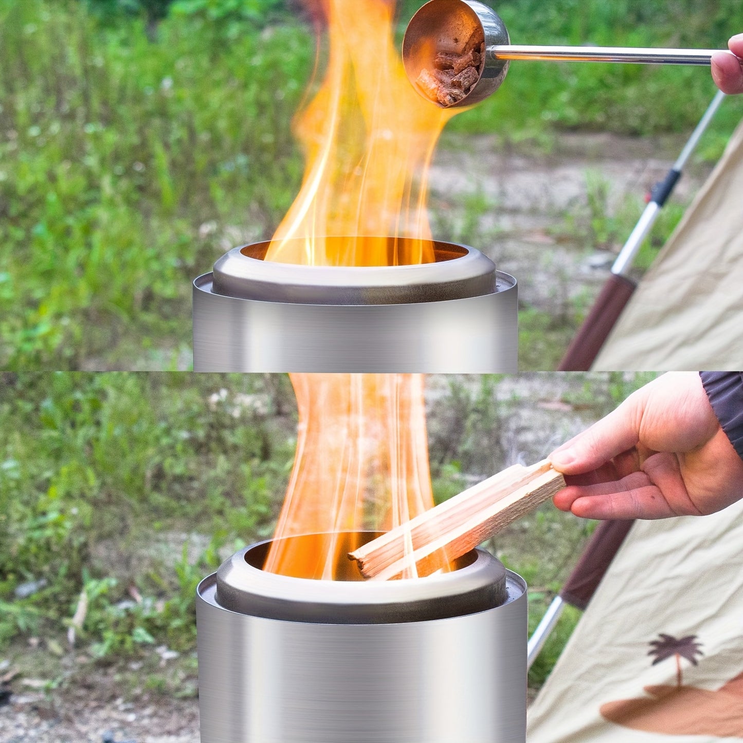 Tabletop Fire Pit with Stand, Small and Portable, Smokeless, Fueled by Wood or Pellets, Stainless Steel